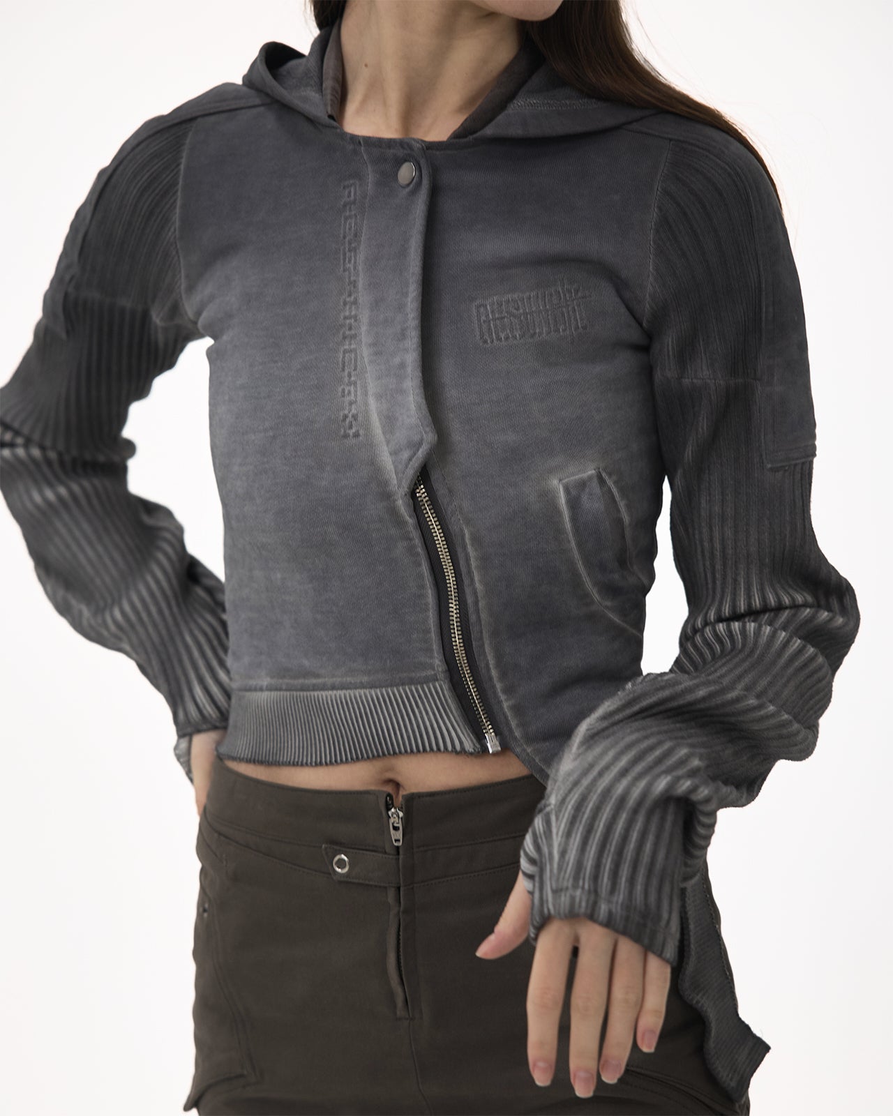 BRACES ASYMMETRIC ZIP UP HOODIE